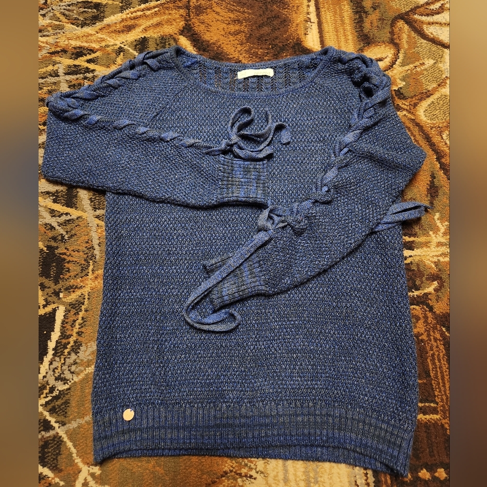 Women's Blue Sweater with Braided Details